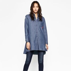 Zara Oversized Denim Button Down Shirt Dress Size Small